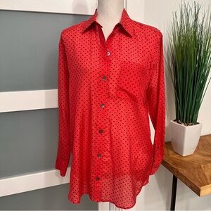 Equipment Femme Red Daddy Star Silk Blend Semi Sheer Tunic Top SZ S Designer EUC